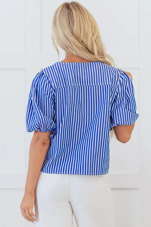 Dream Stripe Tied Front Blouse-1